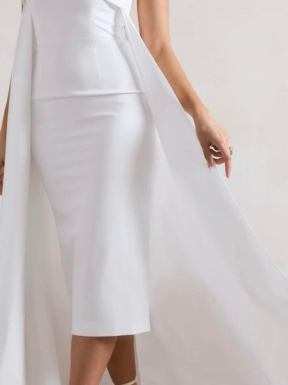 Save The Date | Cream Bandeau Midi Dress With Train